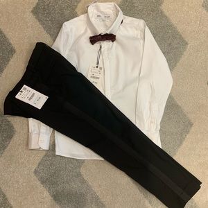 Zara Slim White Shirt with Tuxedo Stripe Pant Sz 8